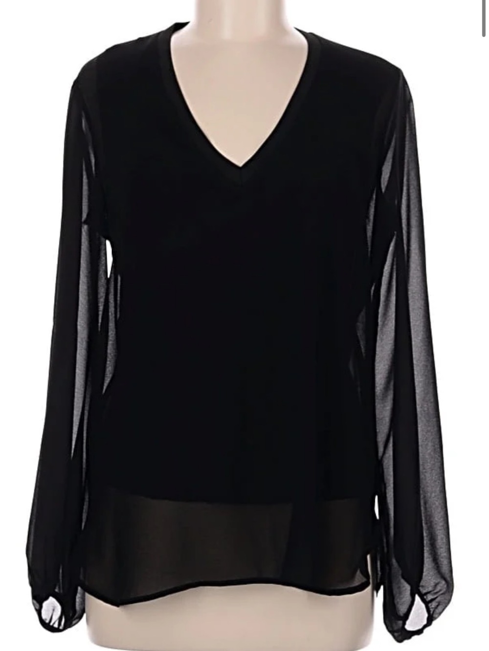 Zara Black V-Neck Sheer Long-Sleeve Blouse